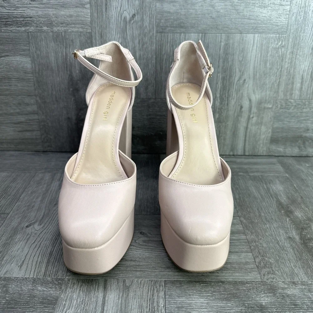 Madden Girl Platform Pumps Womens‎ 9 Blush Pink Block Heel Ankle Strap NEW